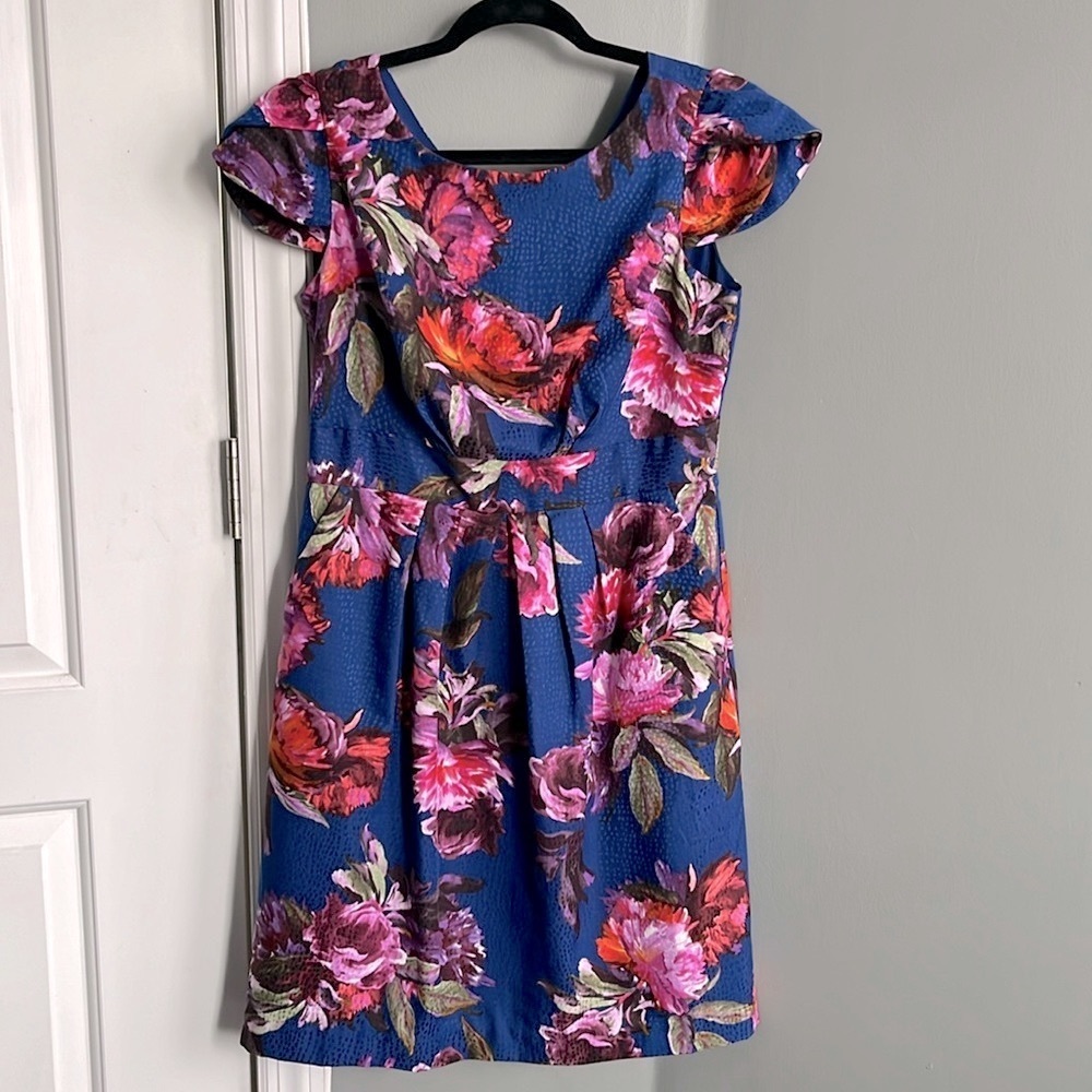 Anthropologie fit and flare floral dress pockets size 10 party wedding birthday